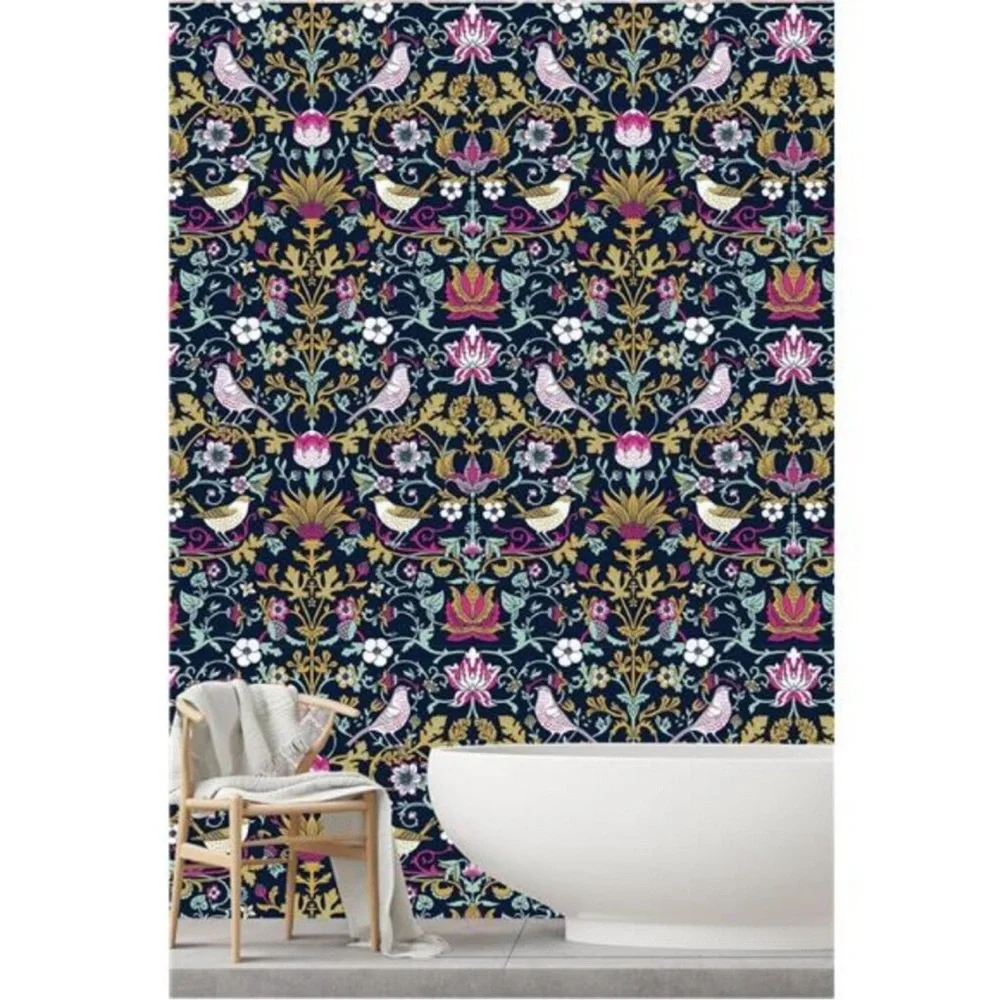Vintage William Morris Victorian Peel and Stick Botanical Wallpaper Birds